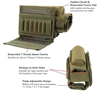 Wsobue Rifle Buttstock, Hunting Shooting Tactical Cheek Rest Pad Ammo Pouch with 7 Shells Holder